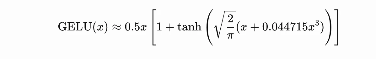 GELU approximation formula using hyperbolic tangent