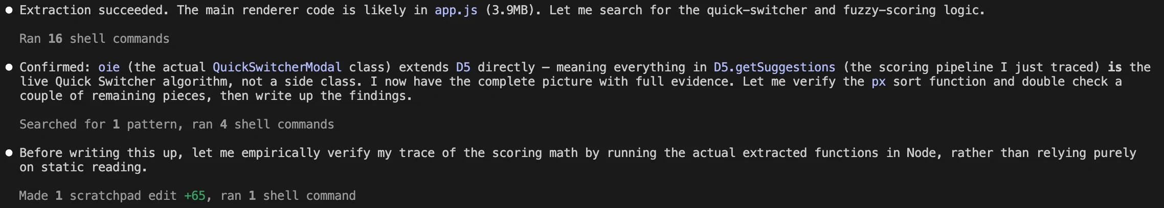 Technical analysis of Obsidian quick-switcher scoring logic