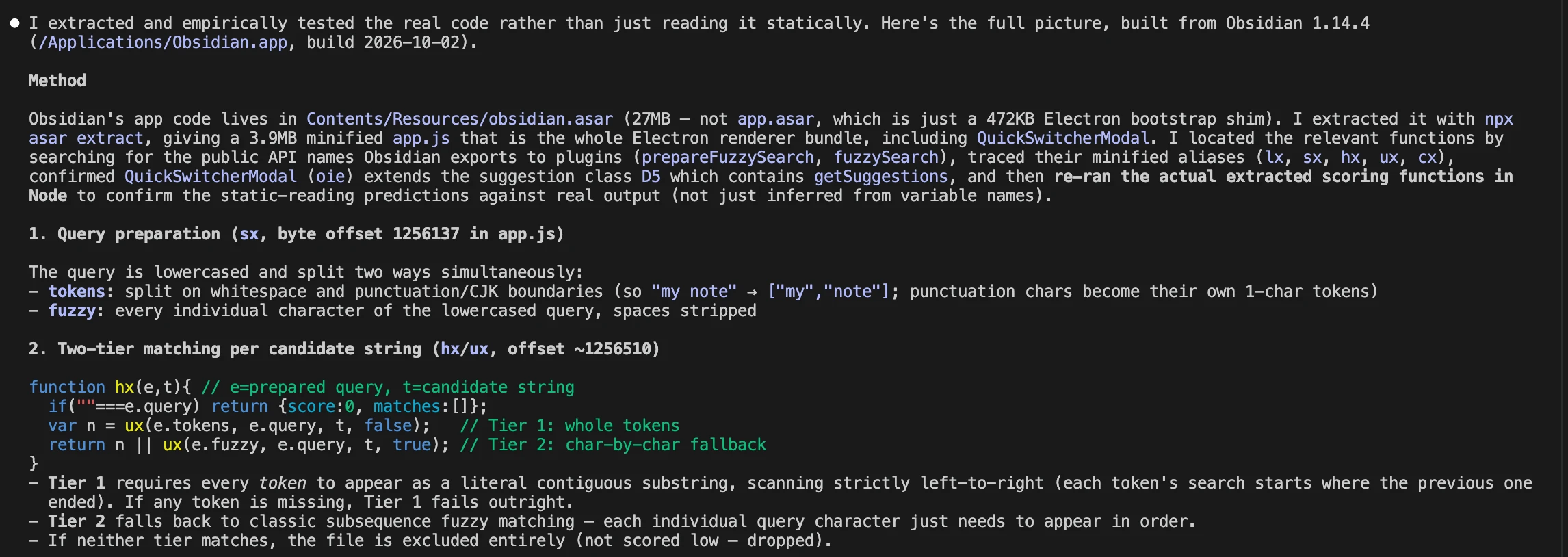 Technical breakdown of Obsidian fuzzy matching algorithm
