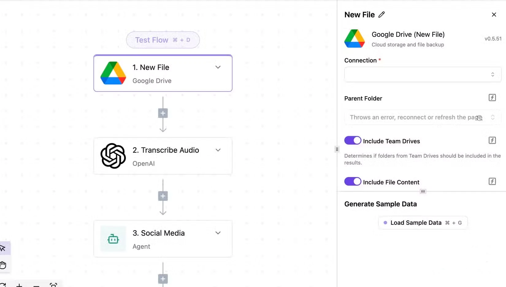 Automation workflow builder connecting cloud services