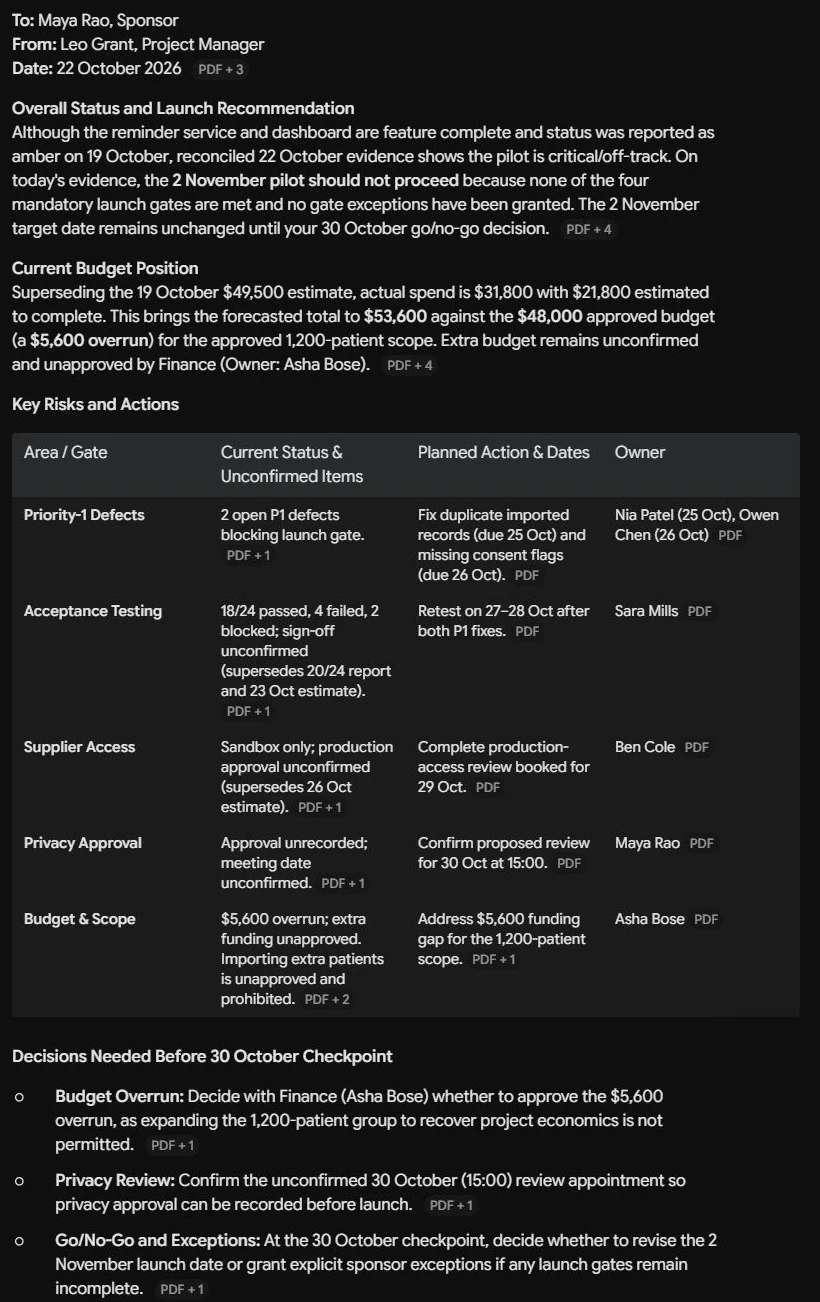 Project manager status report for Harbor Clinic