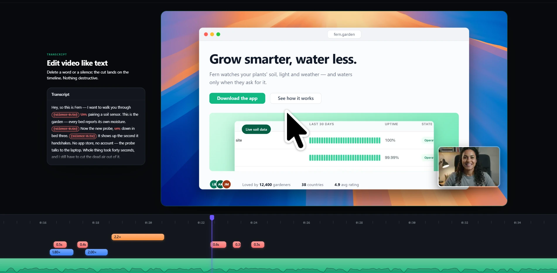 Replaces: Screen Studio for polished screen recordings and product demos.