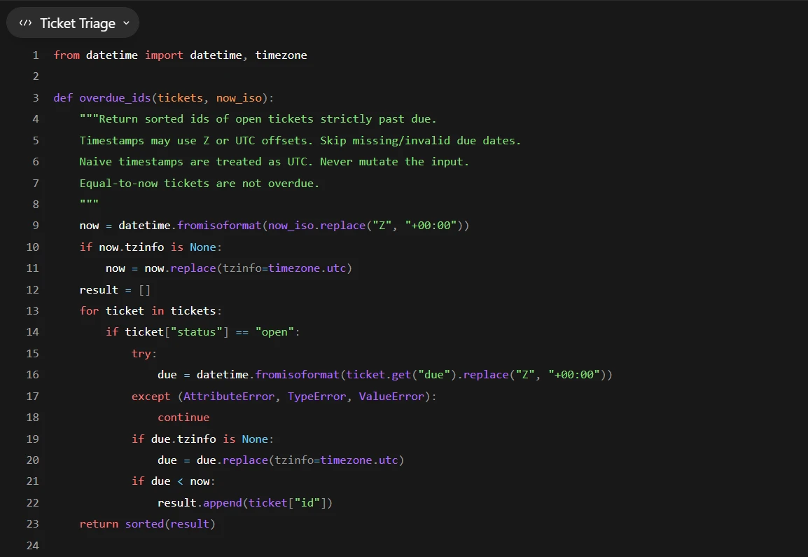 Refined Python code for sorting overdue ticket IDs