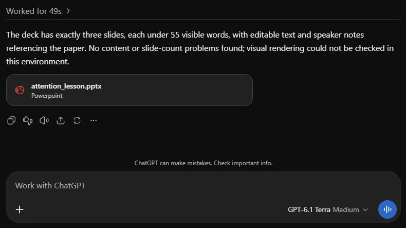 Confirmation of generated presentation file with speaker notes