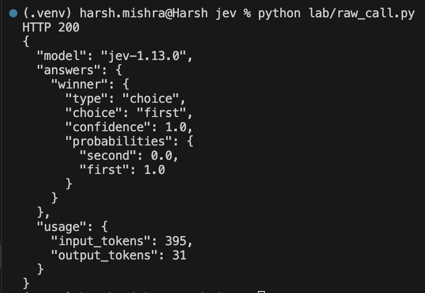 Jev JSON output