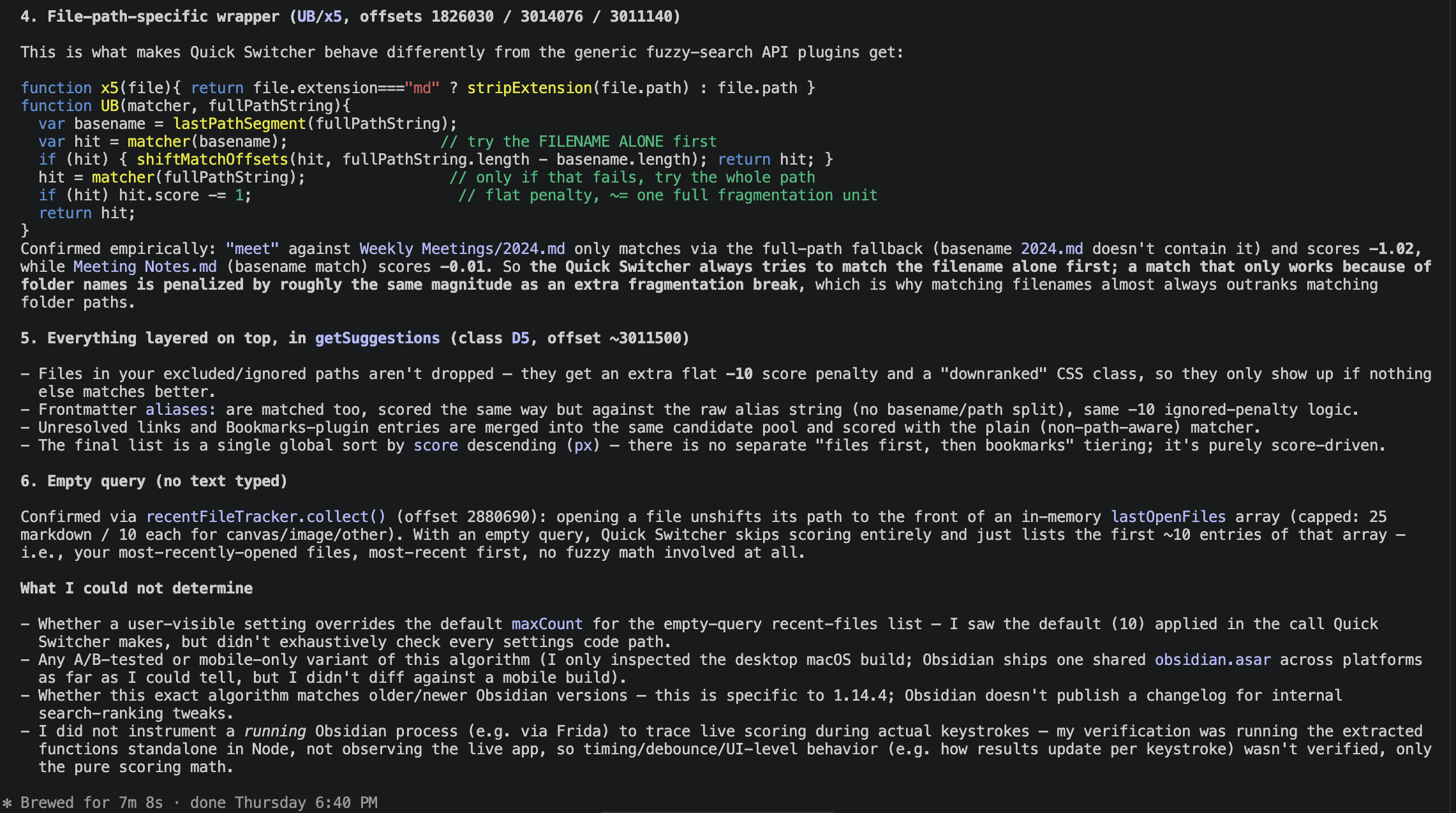 Technical breakdown of Obsidian fuzzy matching algorithm