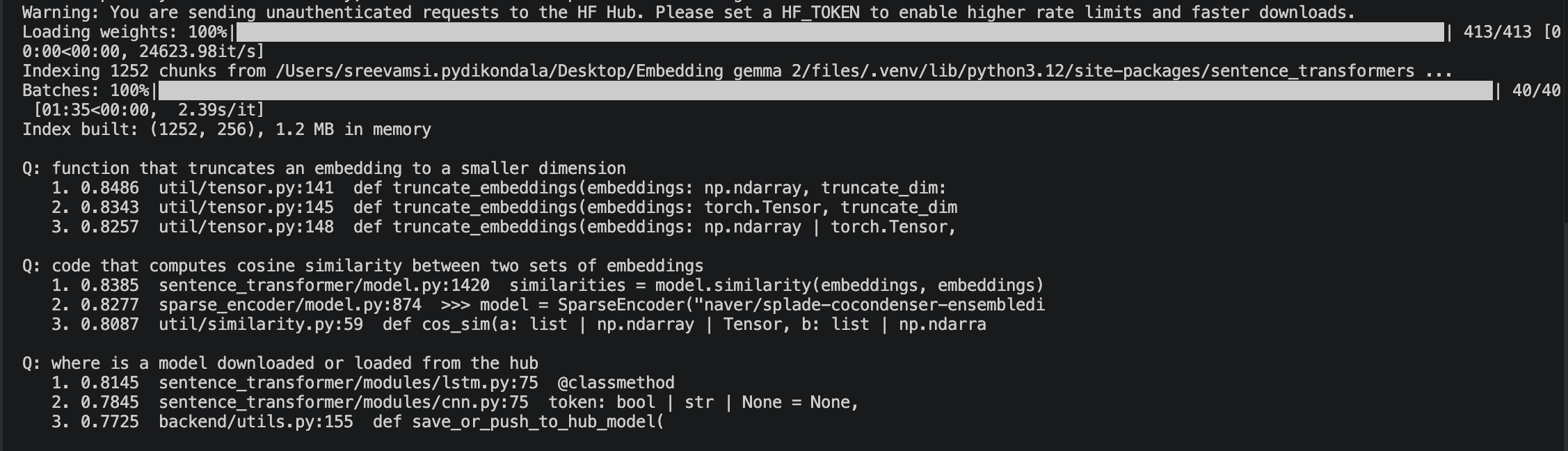 EmbeddingGemma 2 Output